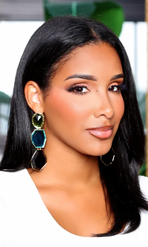 Irregular Geometric Resin Dangle Earrings - Green Multi Color sold by Cutely Covered