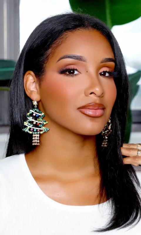 Christmas Tree Rhinestone Drop Earrings sold by Cutely Covered