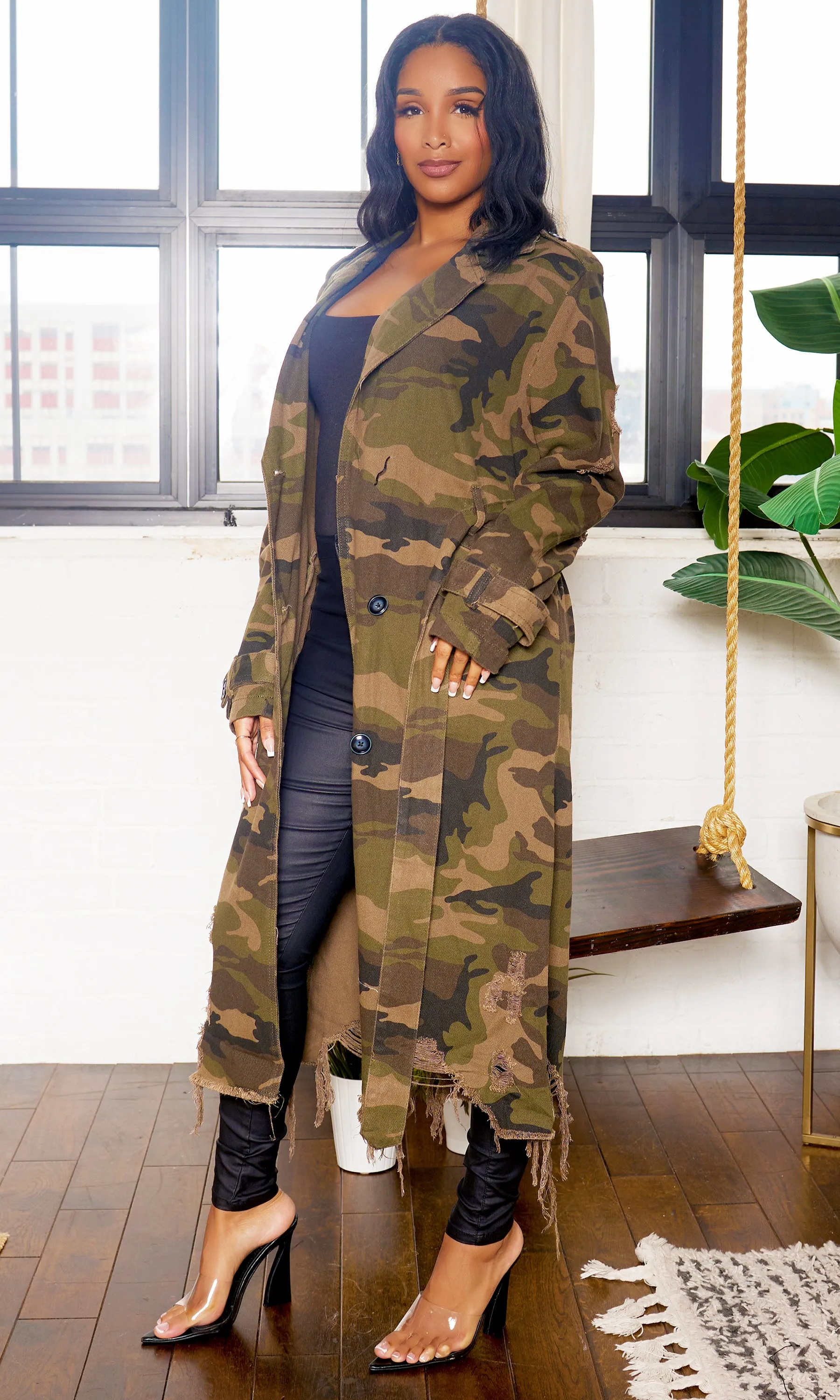 Camo Trench Coat - Green PREORDER Ships Early January sold by Cutely Covered product image thumbnail 5