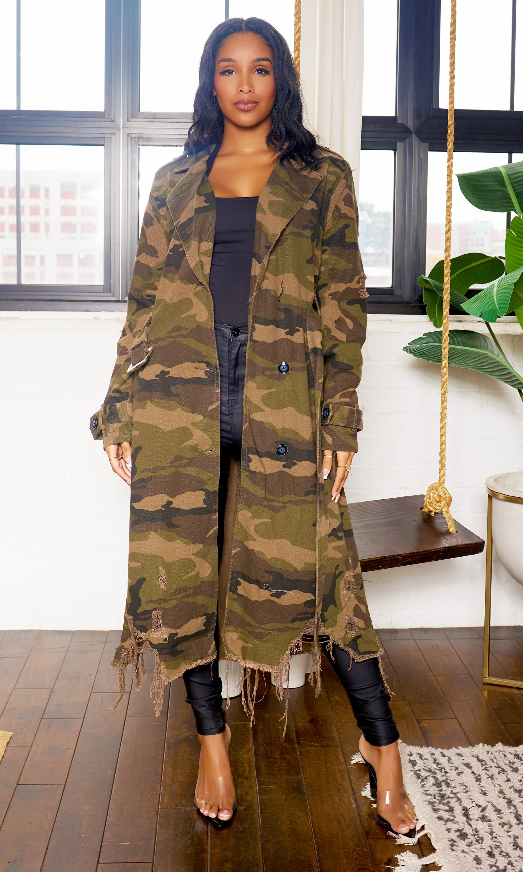 Camo Trench Coat - Green PREORDER Ships Early January sold by Cutely Covered