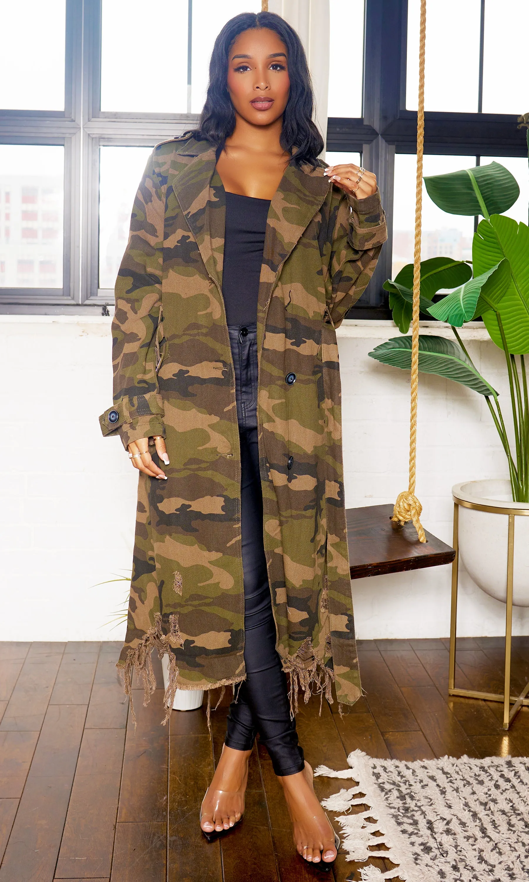 Camo Trench Coat - Green PREORDER Ships Early January sold by Cutely Covered product image thumbnail 4