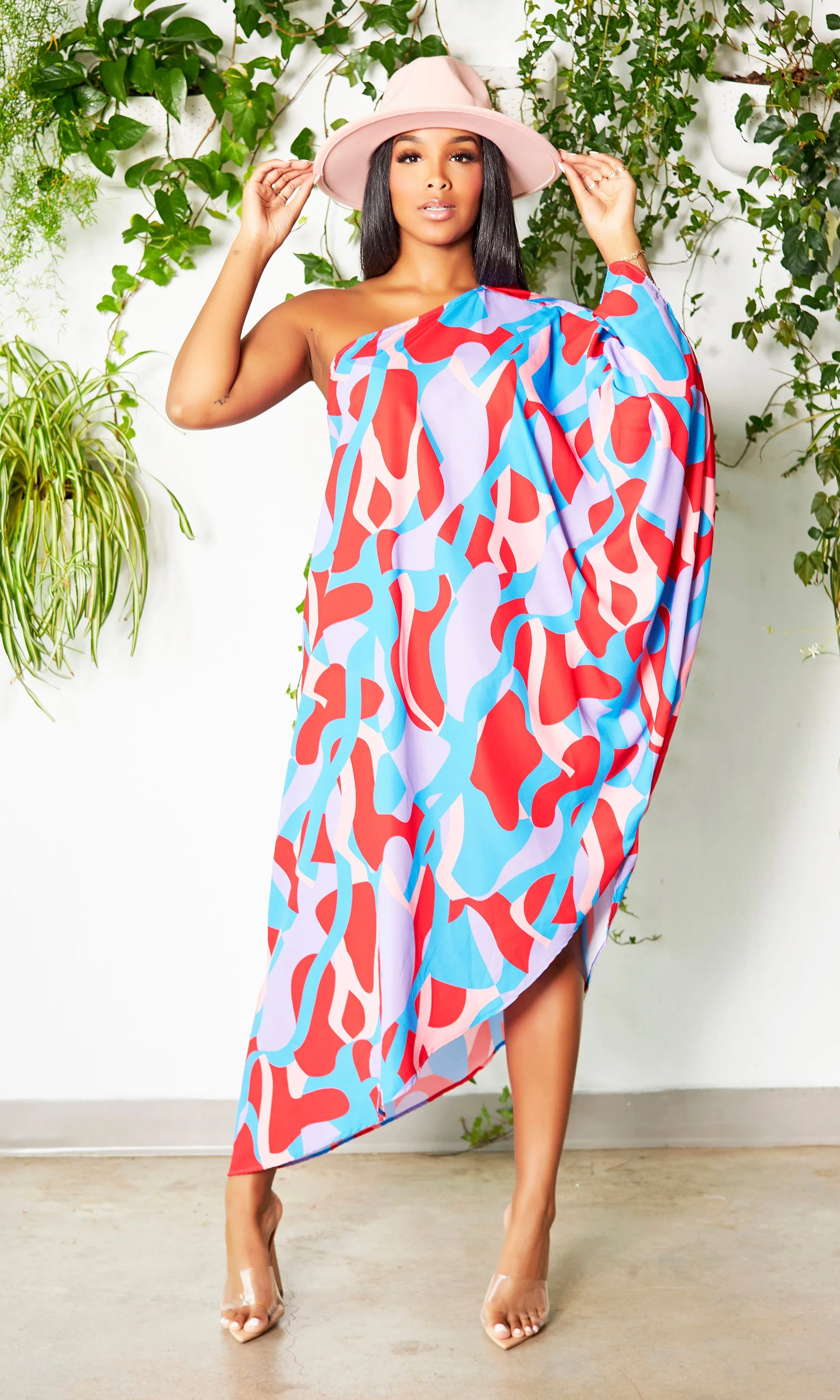 Asymmetrical One Sleeve Dress - Blue Print sold by Cutely Covered product image thumbnail 3