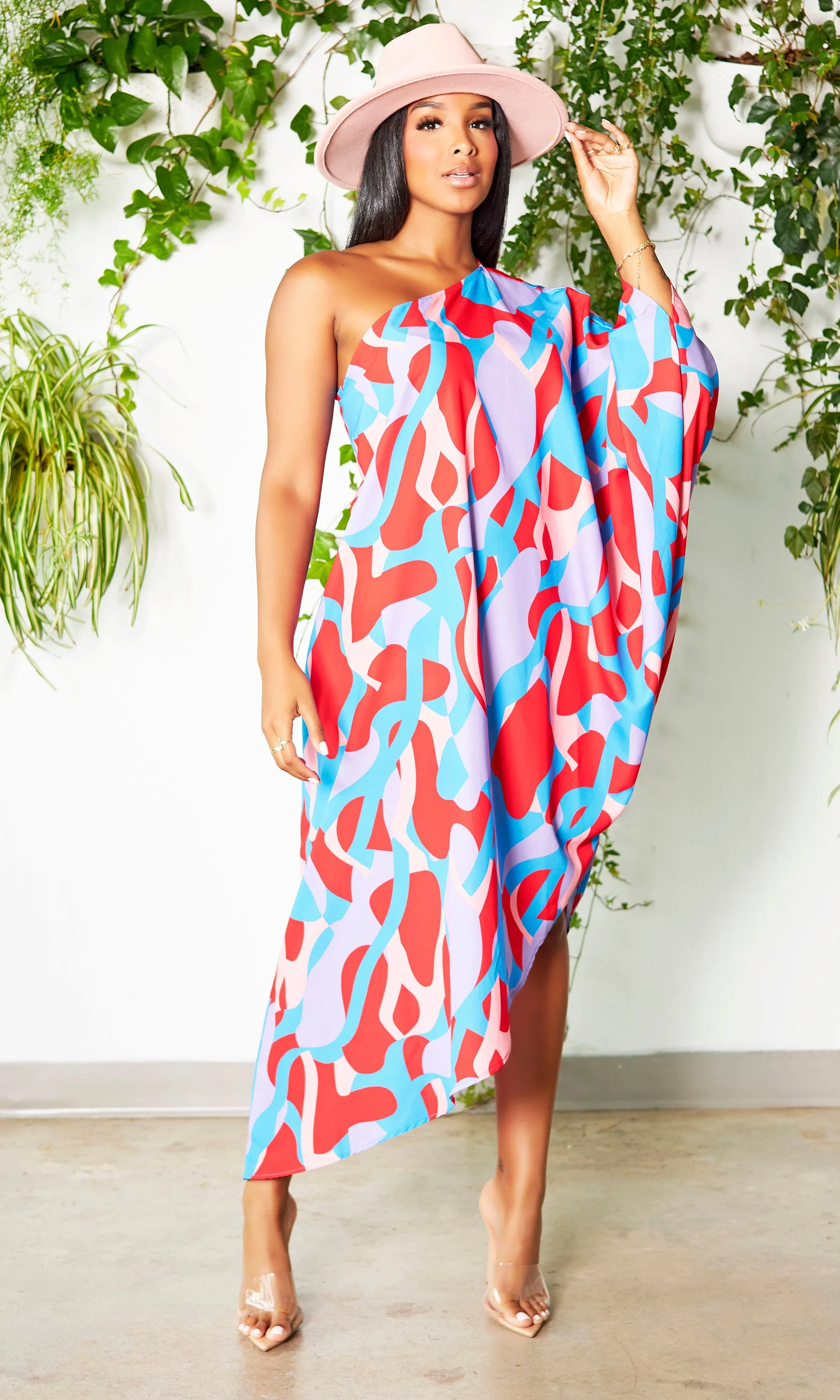 Asymmetrical One Sleeve Dress - Blue Print sold by Cutely Covered product image thumbnail 2