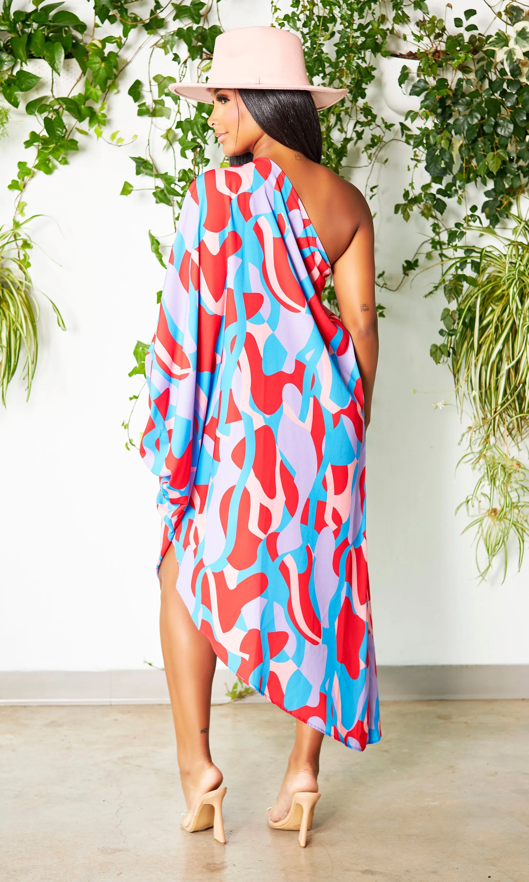 Asymmetrical One Sleeve Dress - Blue Print sold by Cutely Covered product image thumbnail 4