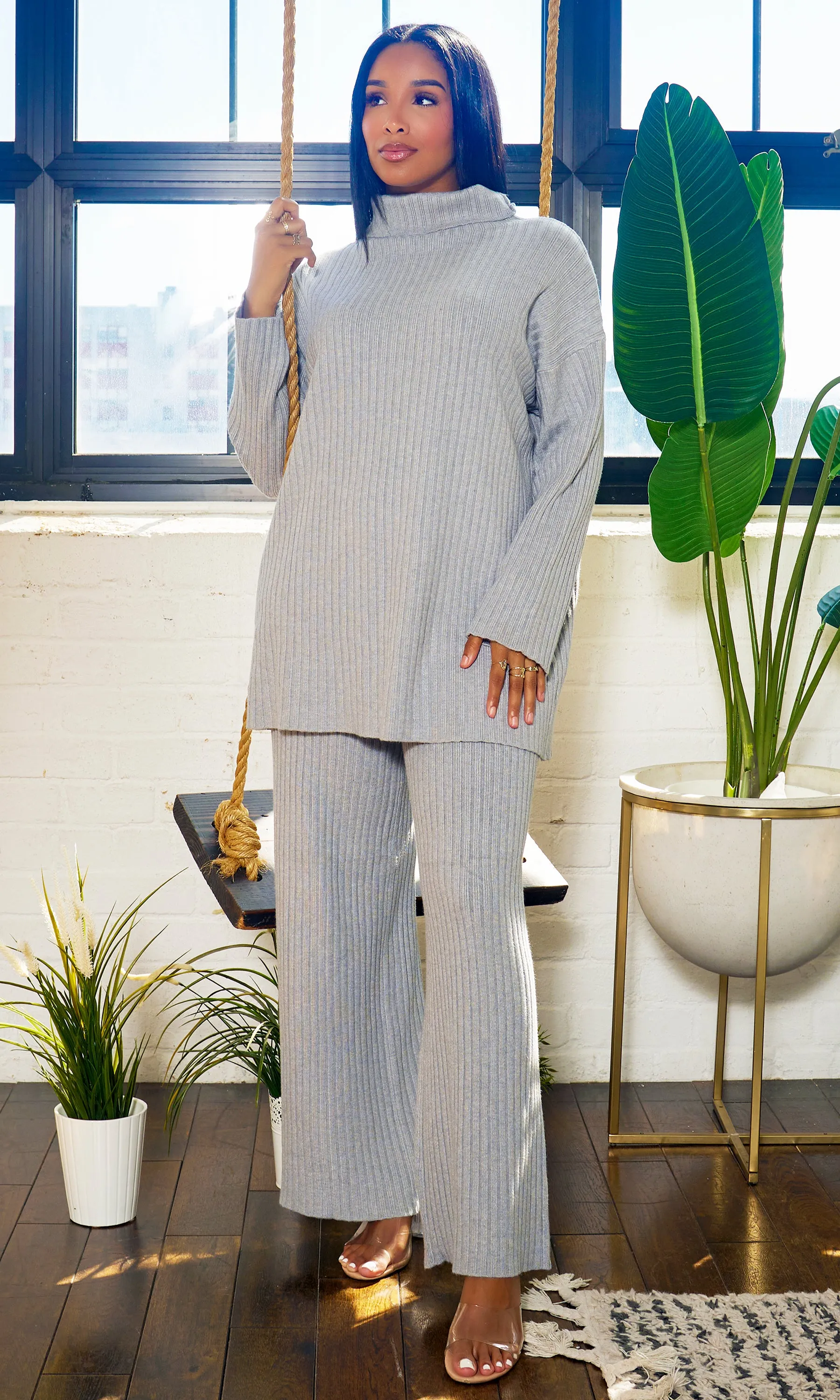 That Thique | Ribbed Mock Turtle Neck Set - Grey sold by Cutely Covered product image thumbnail 2