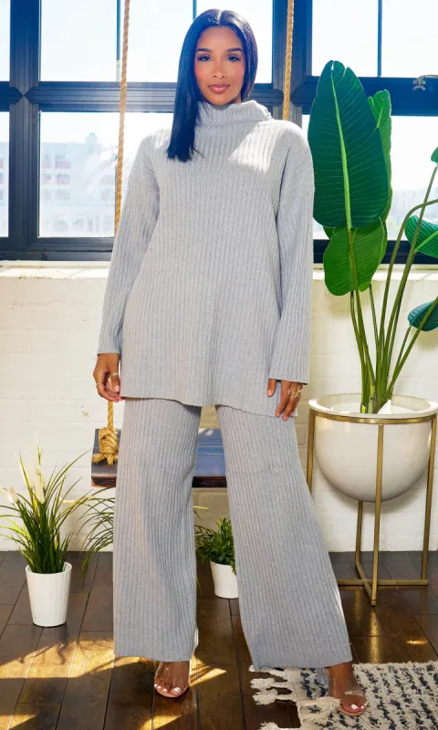 That Thique | Ribbed Mock Turtle Neck Set - Grey sold by Cutely Covered