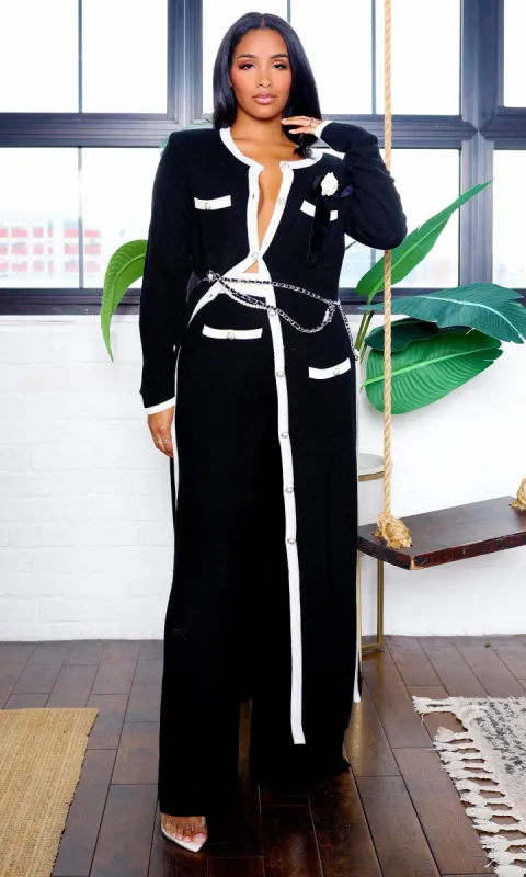 Ada | Long Sleeve Cardigan Pants Set - Black sold by Cutely Covered