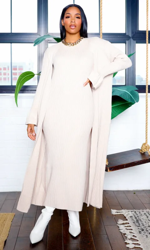 Arianna | Ribbed Sleeveless Bodycon Sweater Dress - Beige sold by Cutely Covered