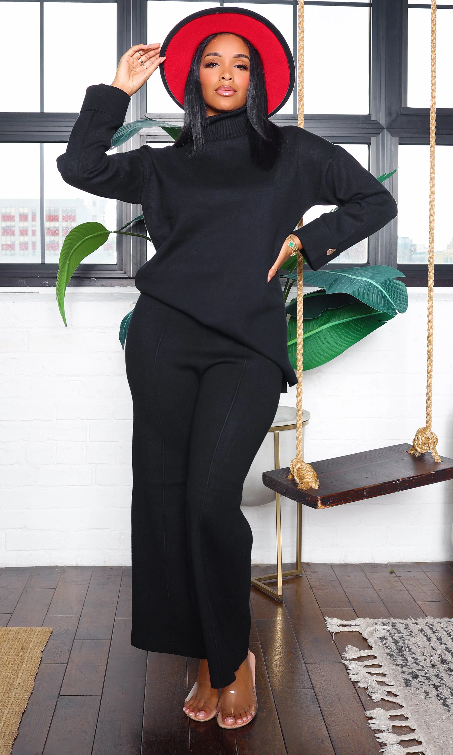 2Thique | Turtle Neck Set with Cuff Button Detail - Black sold by Cutely Covered product image thumbnail 2