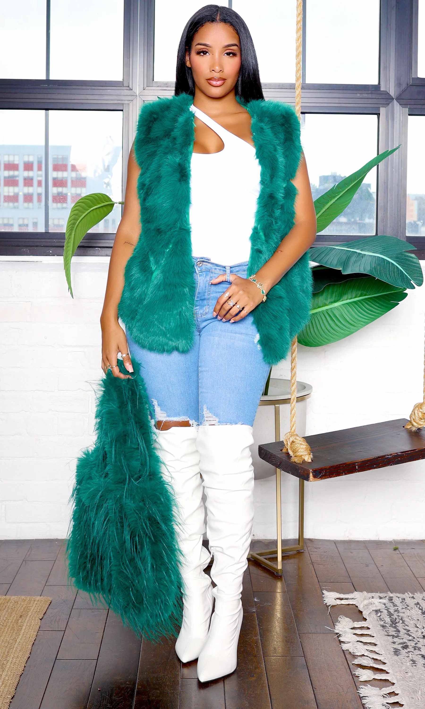 Frosted Luxe Faux Fur Vest - Green sold by Cutely Covered