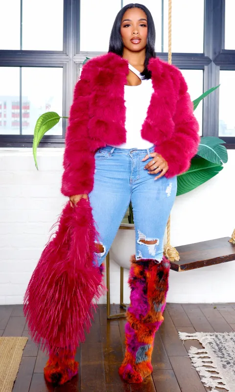 Faux Fur  Jacket  - Magenta sold by Cutely Covered