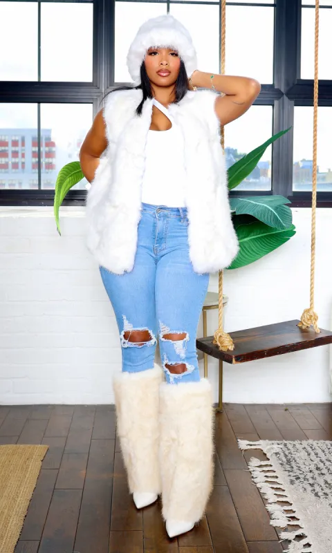 Faux Fur Vest - White L8 sold by Cutely Covered