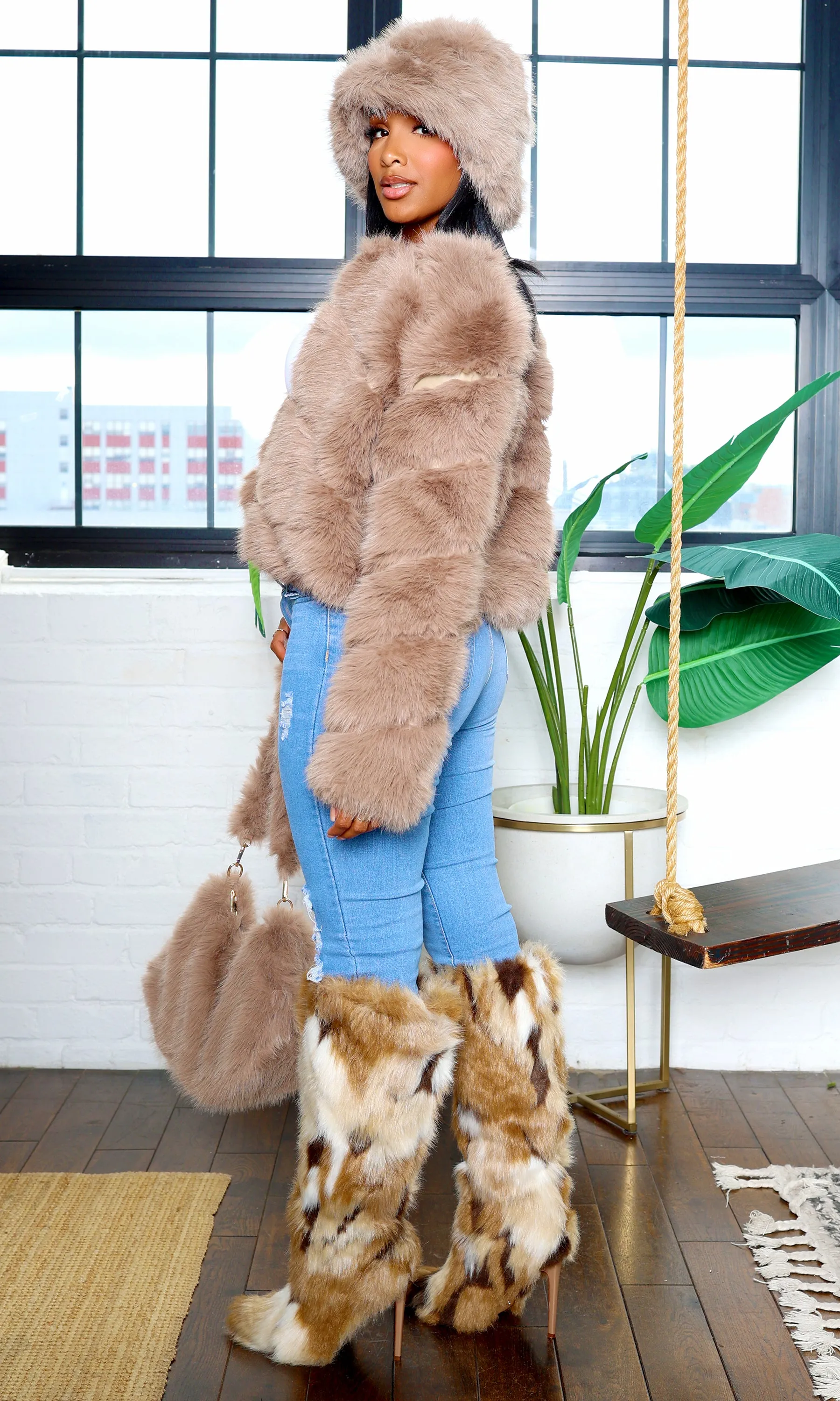 Faux Fur Jacket - Taupe L8 sold by Cutely Covered product image thumbnail 4
