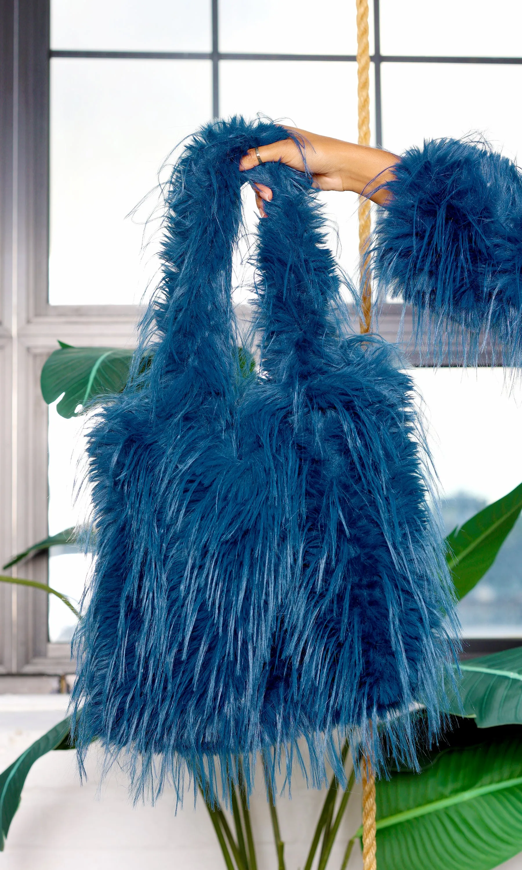 Rosalie | Faux Fur Handbag - Navy sold by Cutely Covered