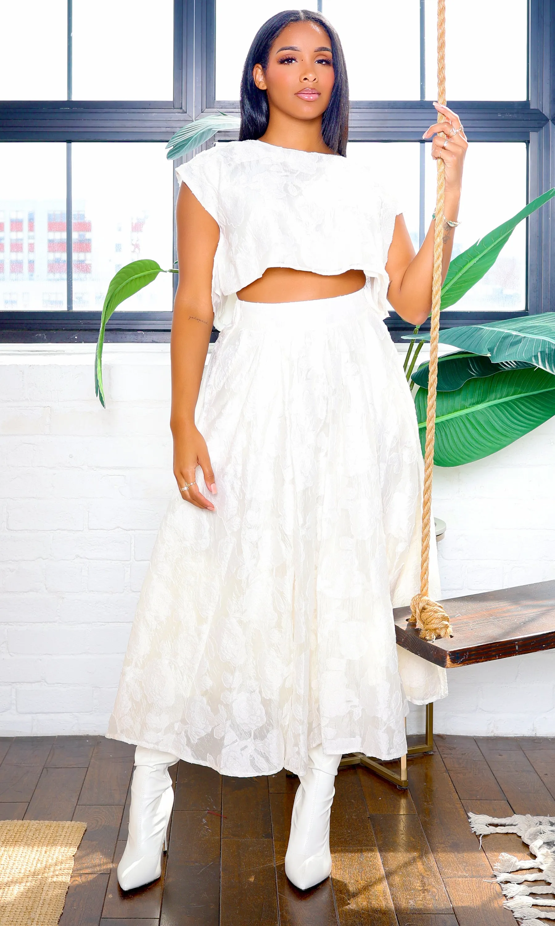 Paula | Perfect Crop Top and Midi Skirt Set - Cream sold by Cutely Covered product image thumbnail 2