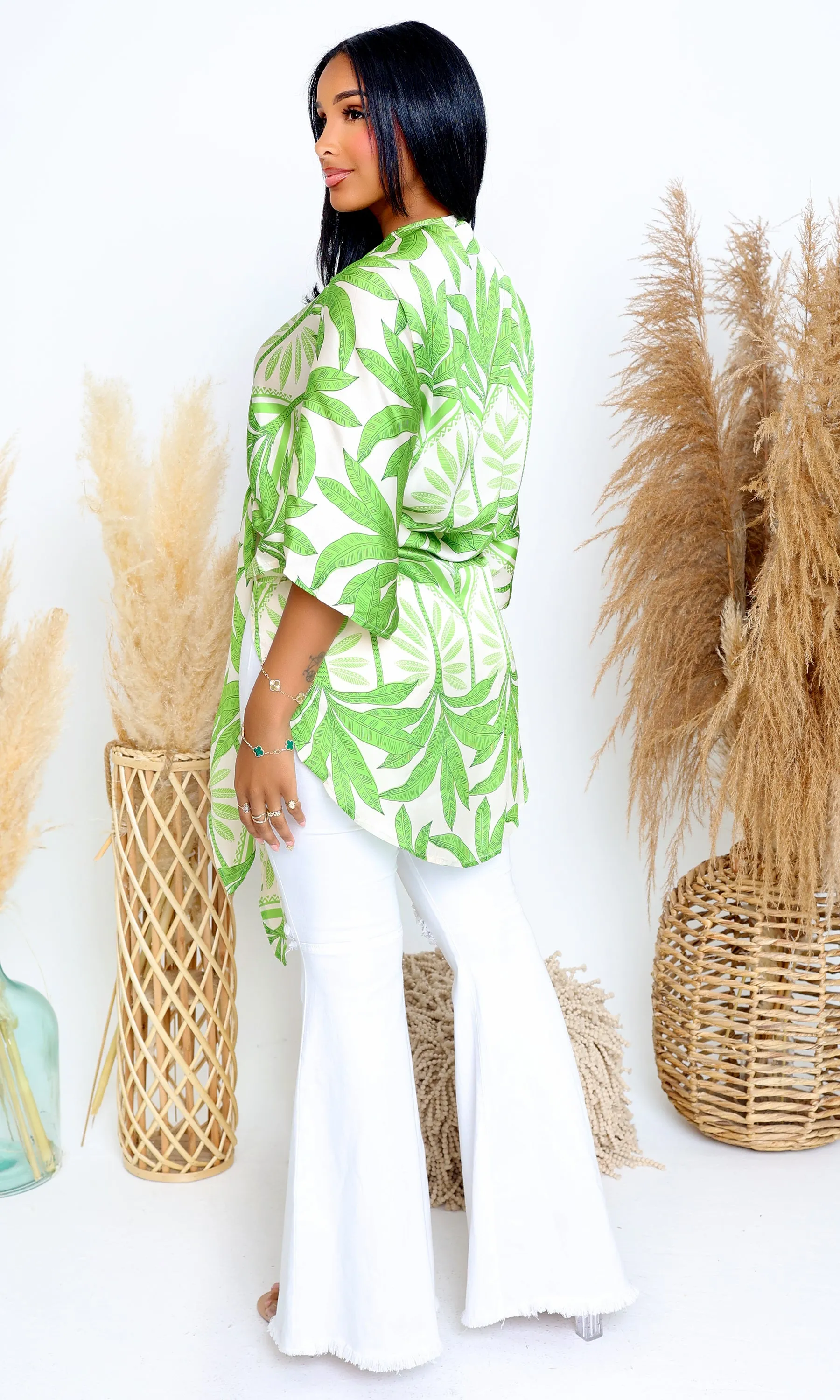 Laura| Verdant Leaf Print Kimono - Lush Green sold by Cutely Covered product image thumbnail 4