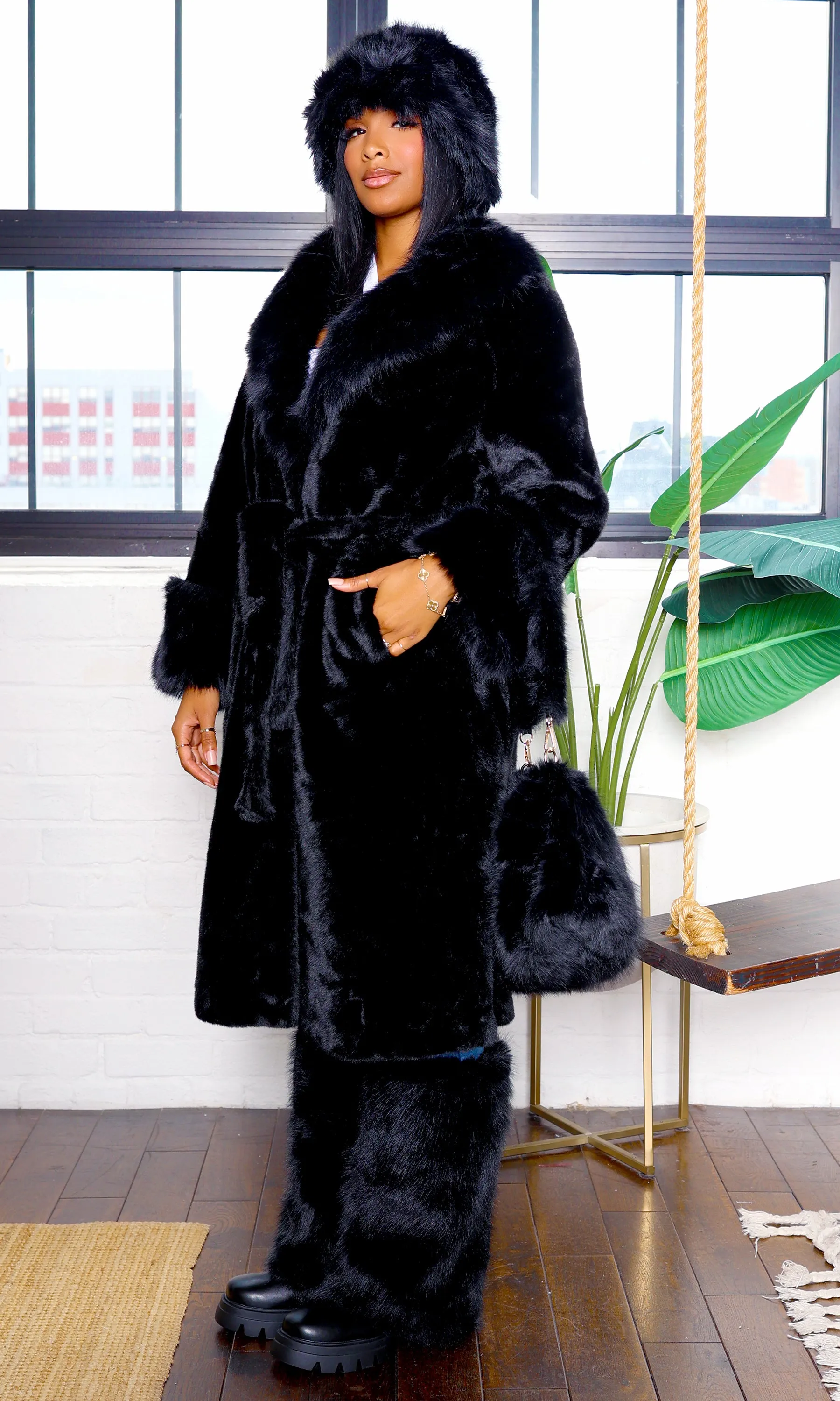 X Long Faux Fur Coat X1 - Black sold by Cutely Covered product image thumbnail 3