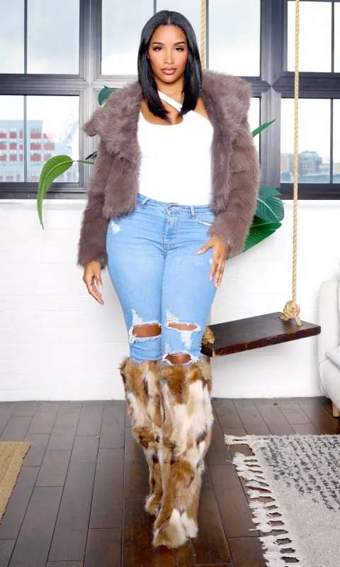 Lia | Faux Fur Jacket - Brown sold by Cutely Covered