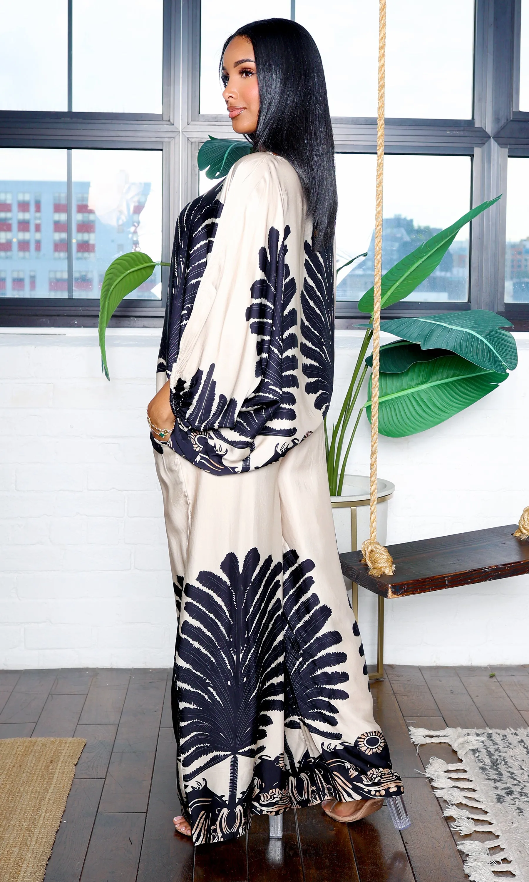 Amy | Long Sleeve Palm Tree Print Top and Pants Set sold by Cutely Covered product image thumbnail 4