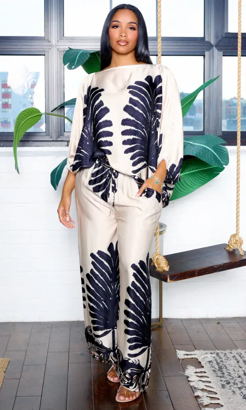 Amy | Long Sleeve Palm Tree Print Top and Pants Set sold by Cutely Covered