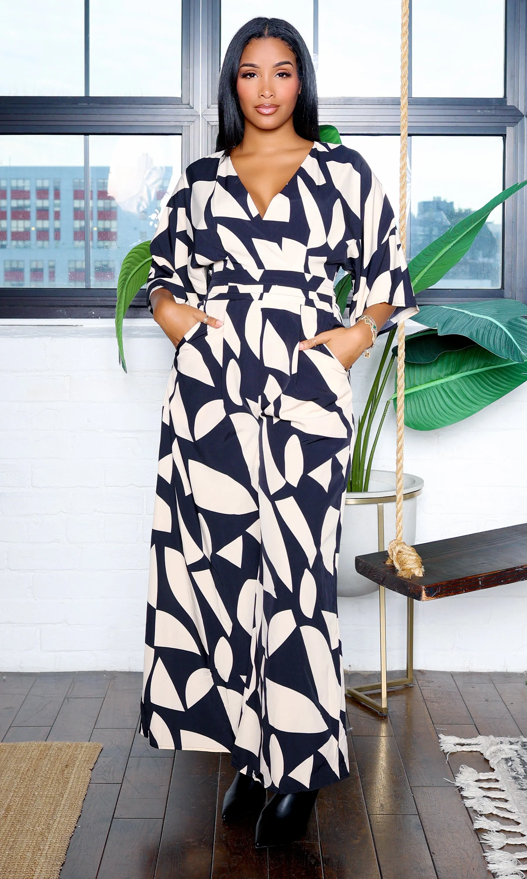 Shey | V-Neck Jumpsuit with Pattern Print sold by Cutely Covered product image thumbnail 3