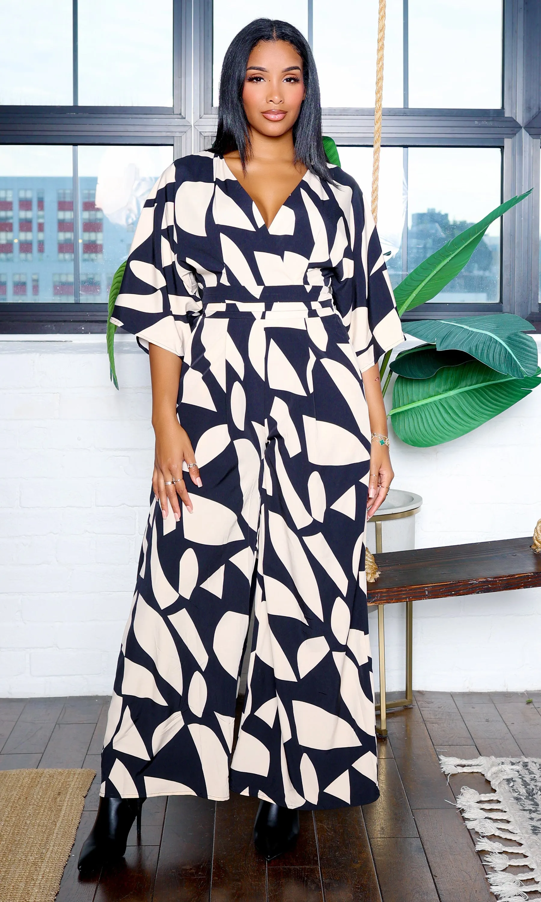 Shey | V-Neck Jumpsuit with Pattern Print sold by Cutely Covered product image thumbnail 4