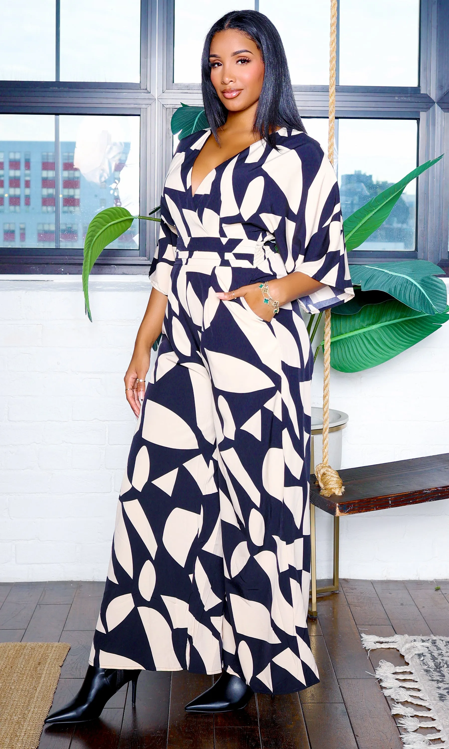 Shey | V-Neck Jumpsuit with Pattern Print sold by Cutely Covered product image thumbnail 2