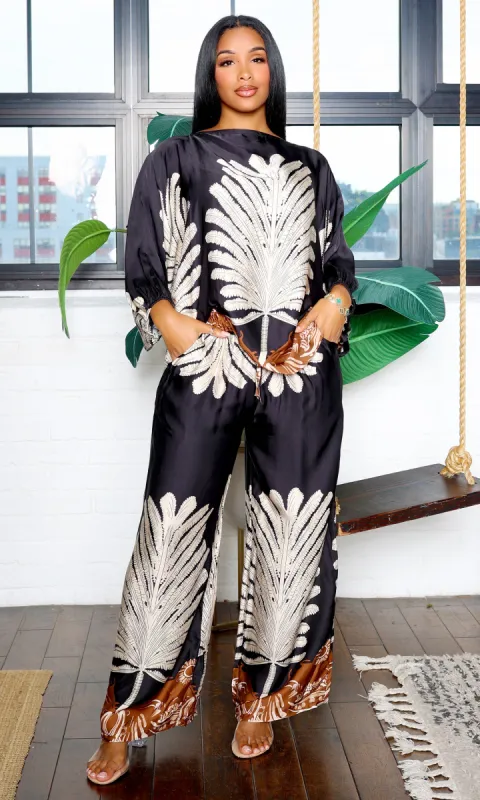 Zuri | Long Sleeve and Pants Set Palm Tree Print made by Cutely Covered