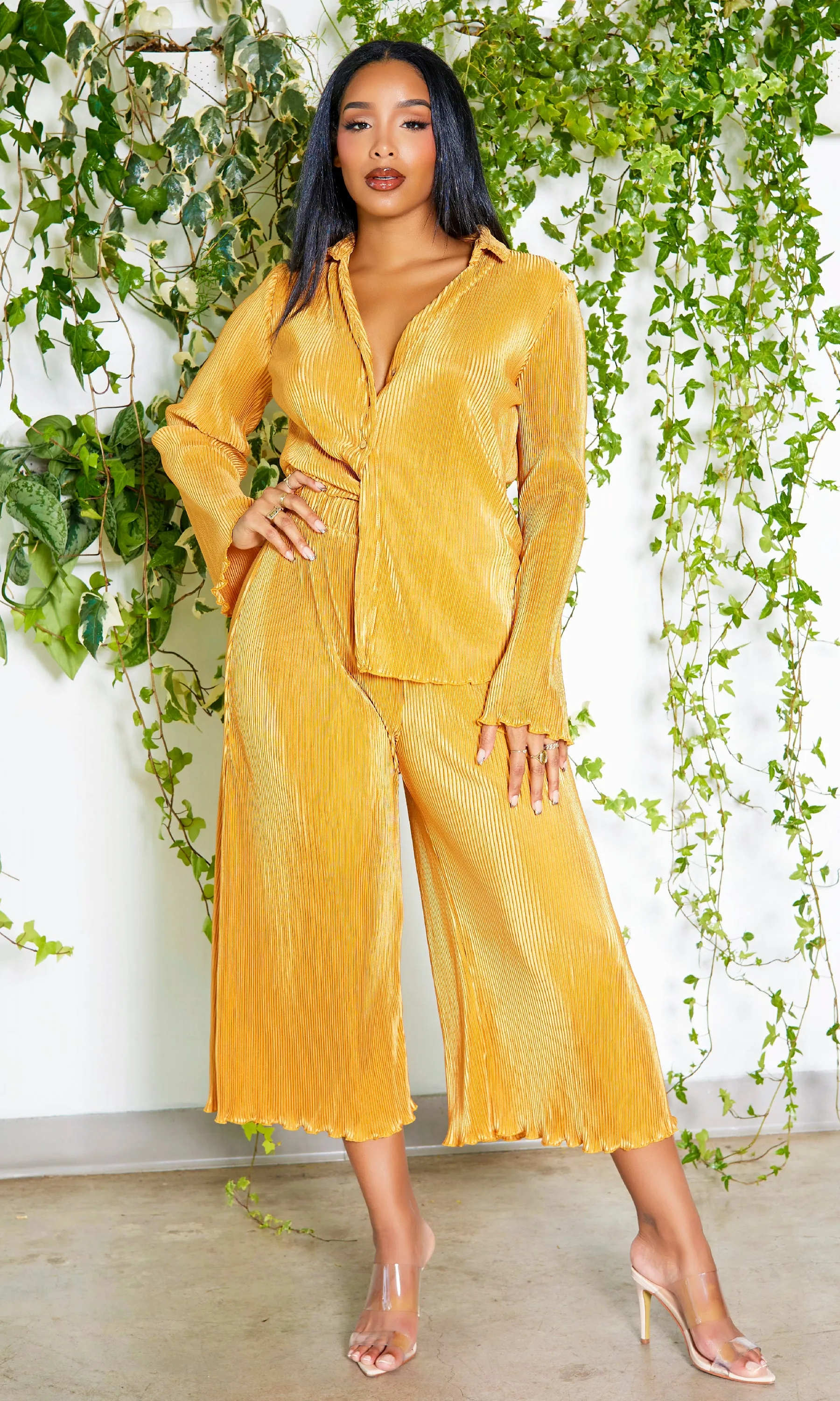 So Cozy Collared Button Down Pants Set - Gold sold by Cutely Covered product image thumbnail 2