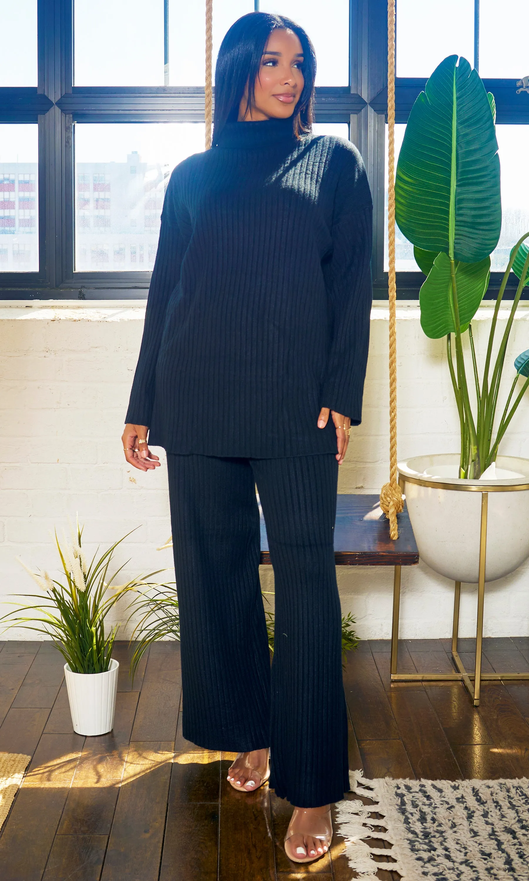 That Thique | Ribbed Mock Turtle Neck Set - Black sold by Cutely Covered product image thumbnail 4