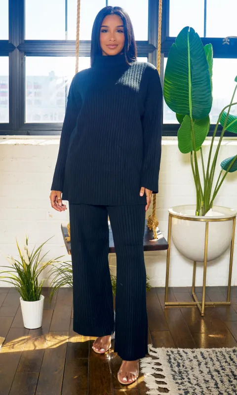That Thique | Ribbed Mock Turtle Neck Set - Black sold by Cutely Covered
