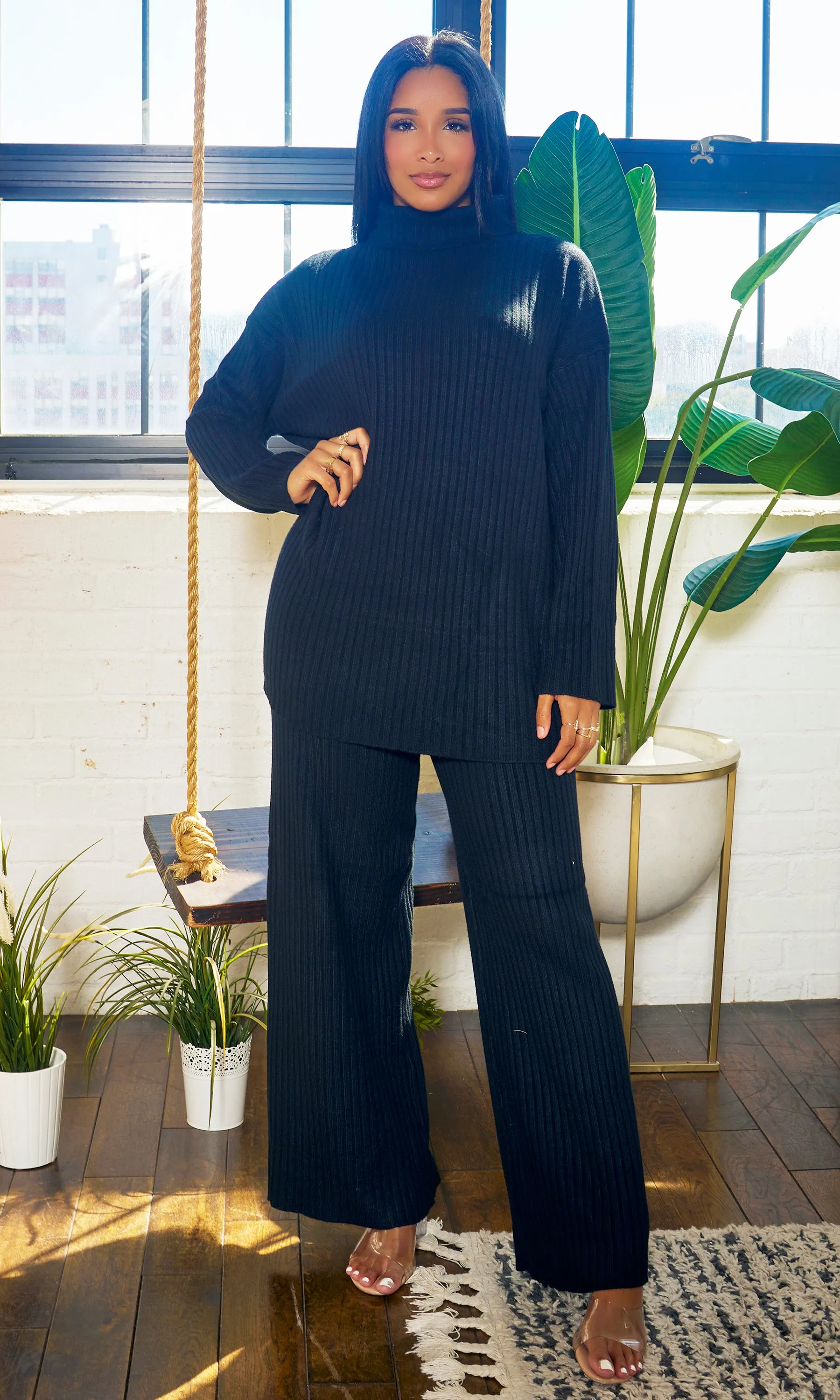 That Thique | Ribbed Mock Turtle Neck Set - Black sold by Cutely Covered product image thumbnail 2