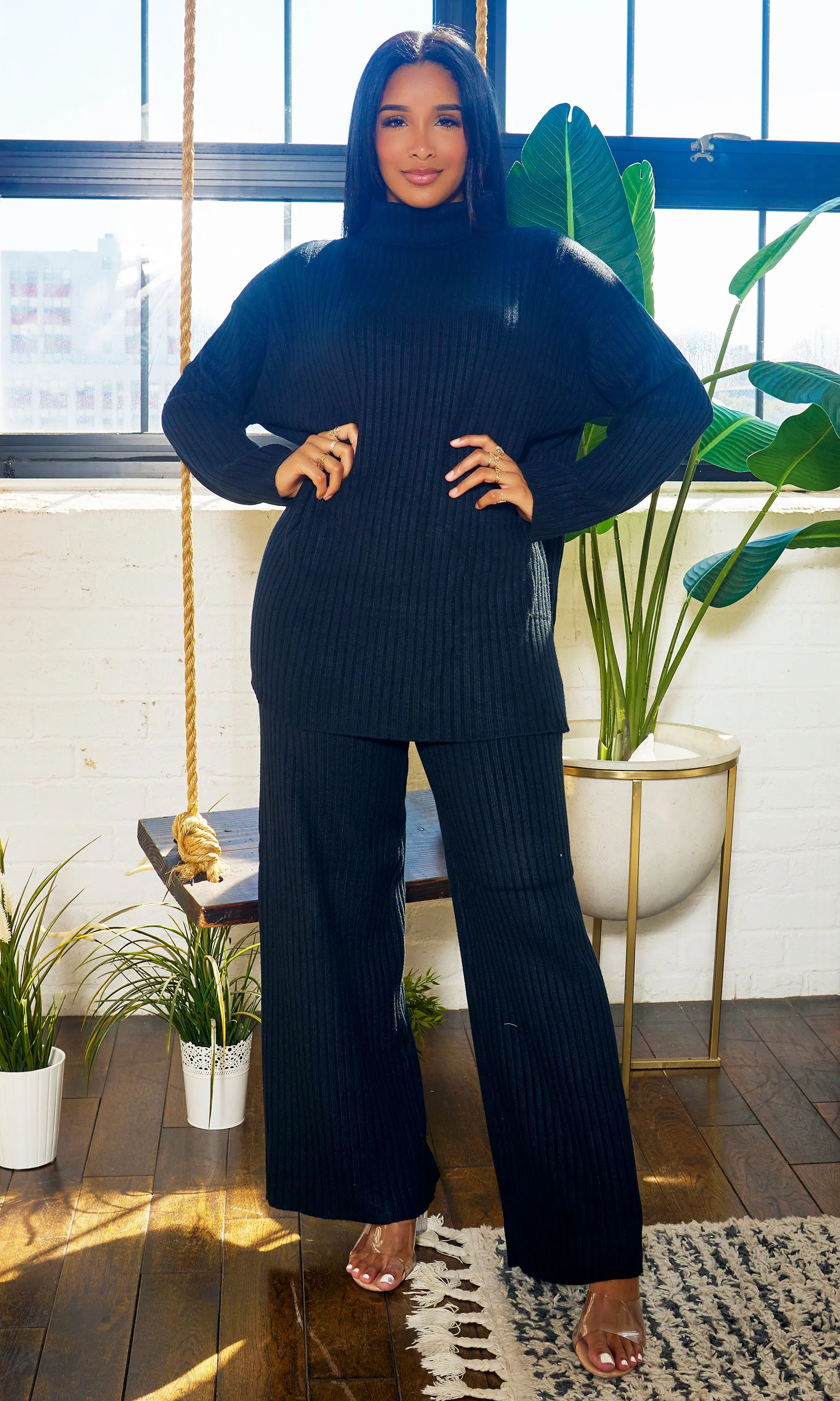 That Thique | Ribbed Mock Turtle Neck Set - Black sold by Cutely Covered product image thumbnail 3