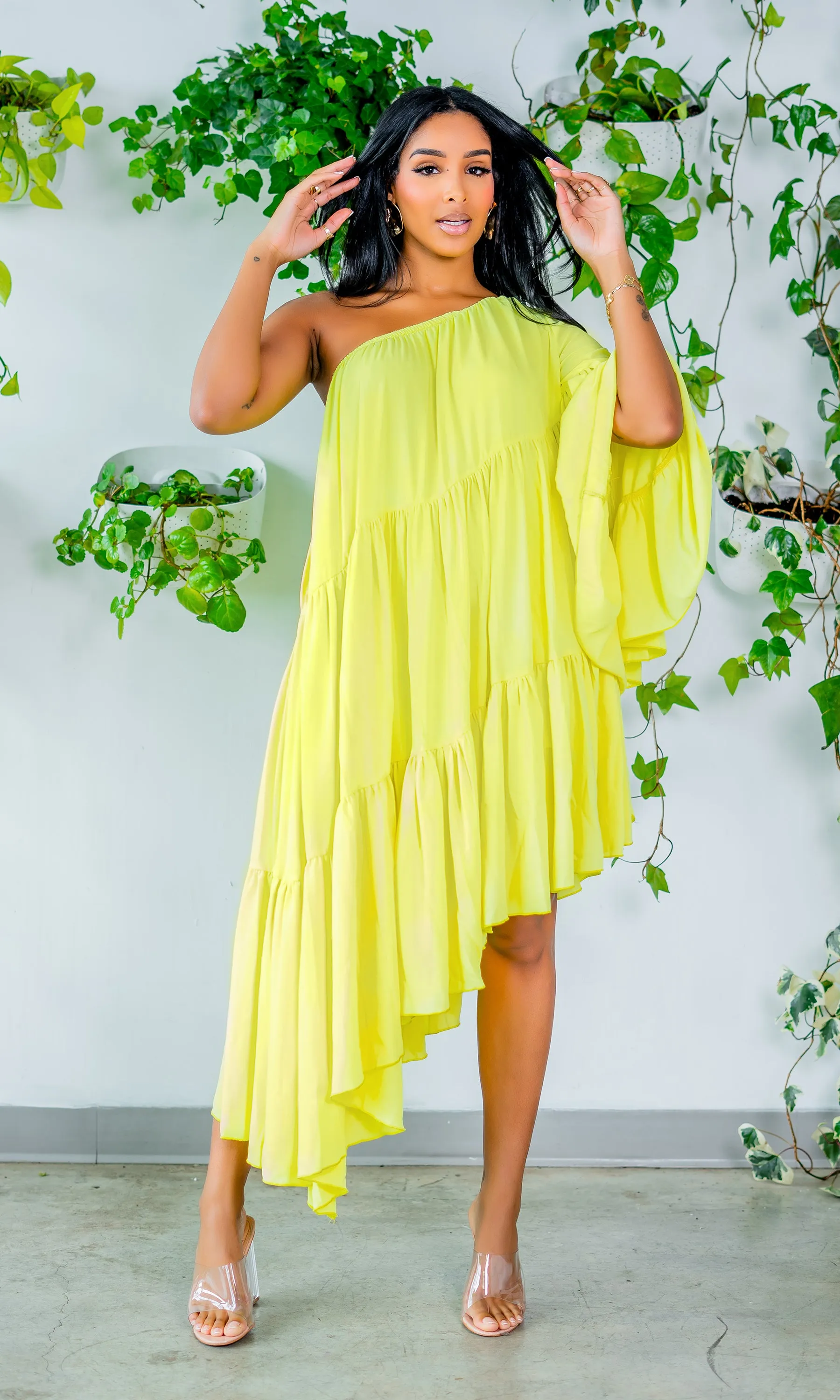 Asymmetrical One Sleeve Lime Dress sold by Cutely Covered product image thumbnail 3
