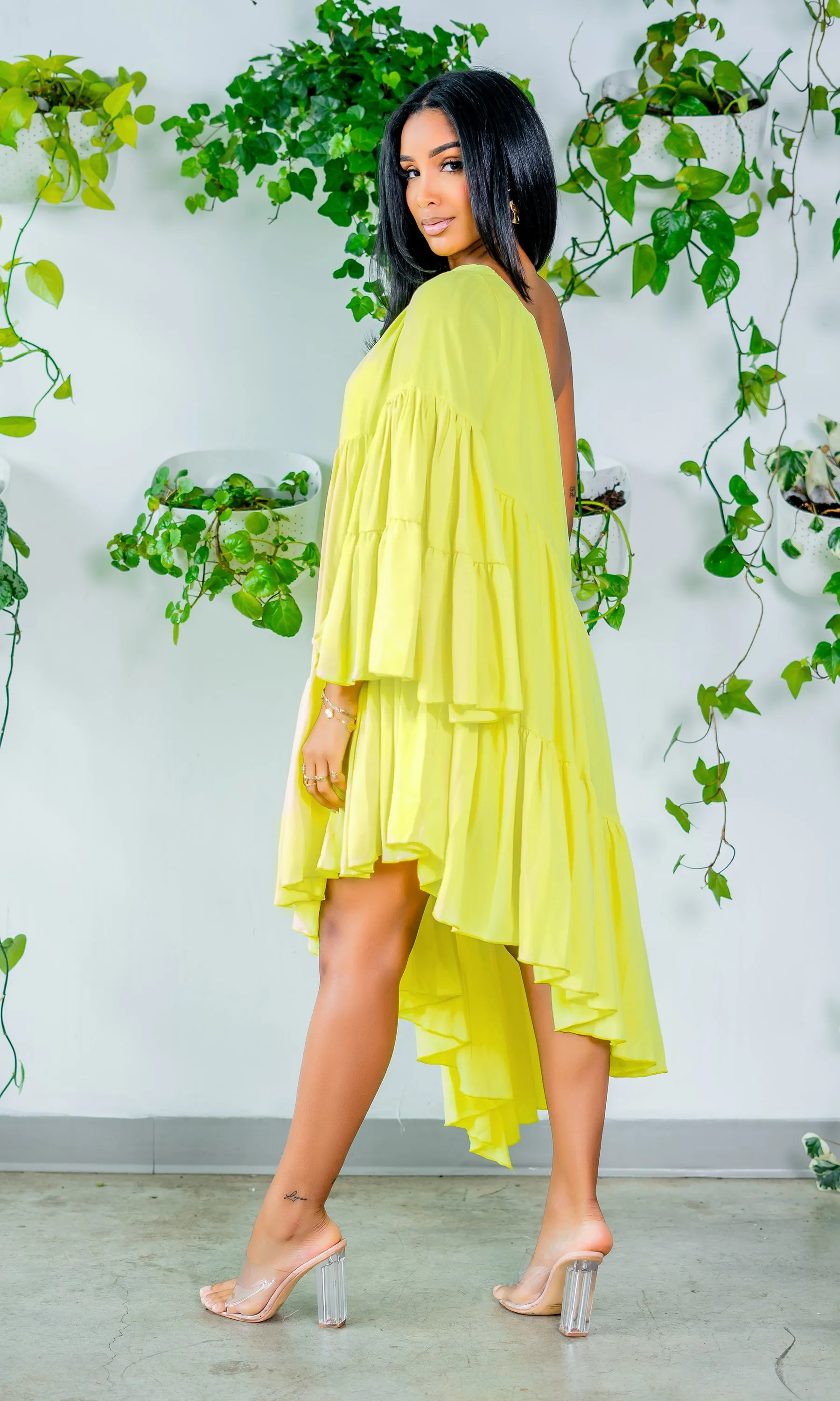 Asymmetrical One Sleeve Lime Dress sold by Cutely Covered product image thumbnail 5