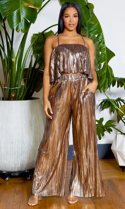 Radiant Stardust Metallic Crop Top Set sold by Cutely Covered