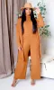 Tia | Turtleneck Top, Cardigan & Wide-Leg Pants Set - Camel sold by Cutely Covered