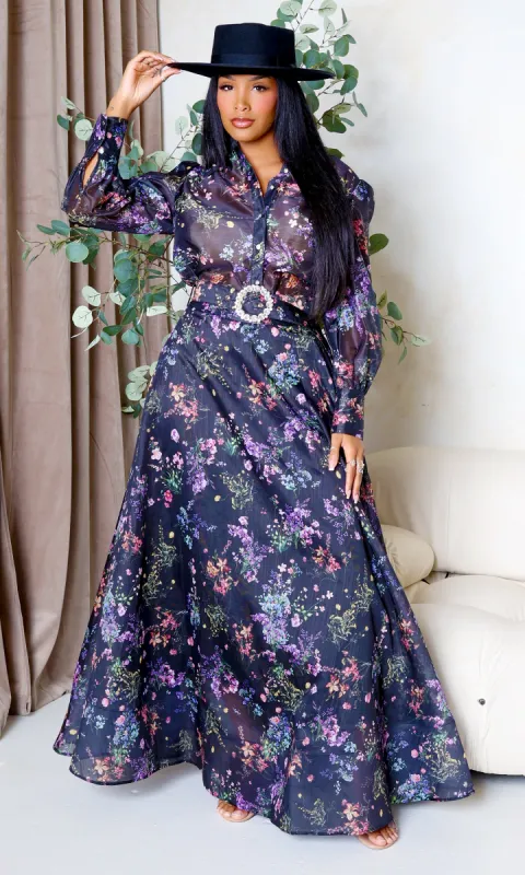 Alaina | Floral Chiffon Dream Skirt Set - Black sold by Cutely Covered