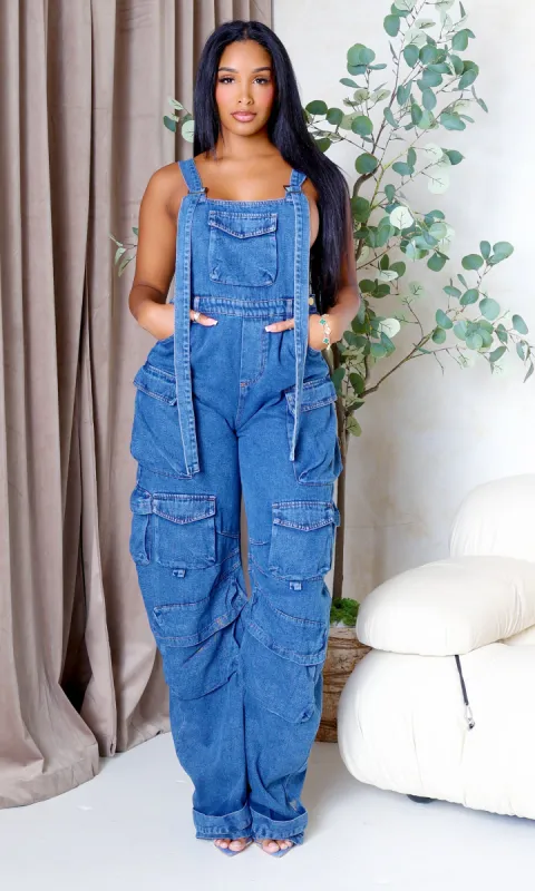 Gracie Cargo Jumpsuit -Denim sold by Cutely Covered