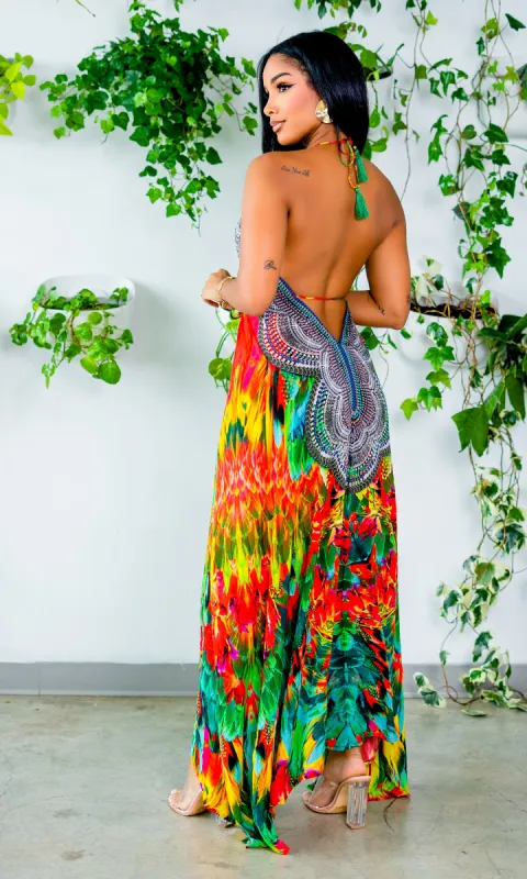 Macaw Viscose Silk Halter Dress sold by Cutely Covered