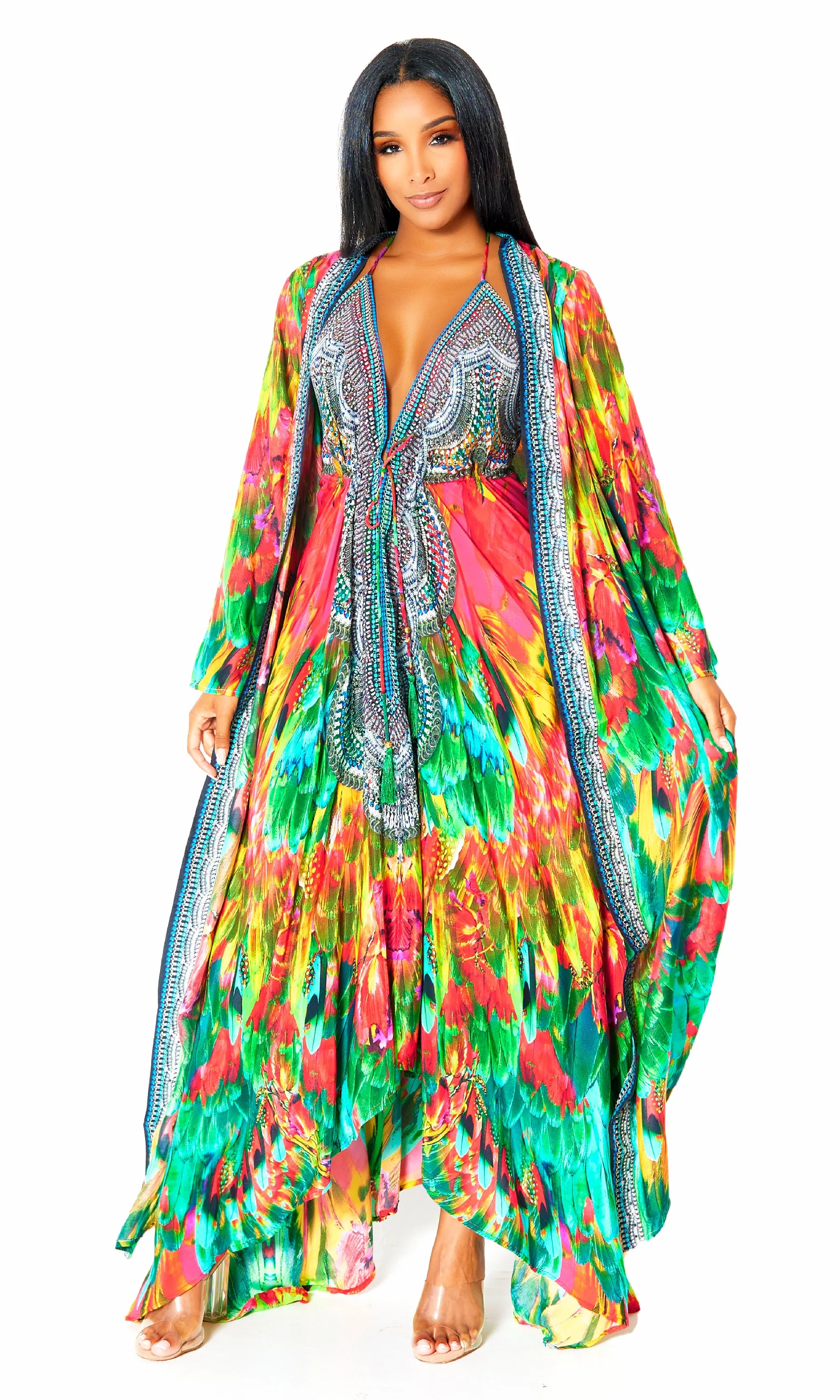Macaw Viscose Silk Halter Dress sold by Cutely Covered product image thumbnail 3