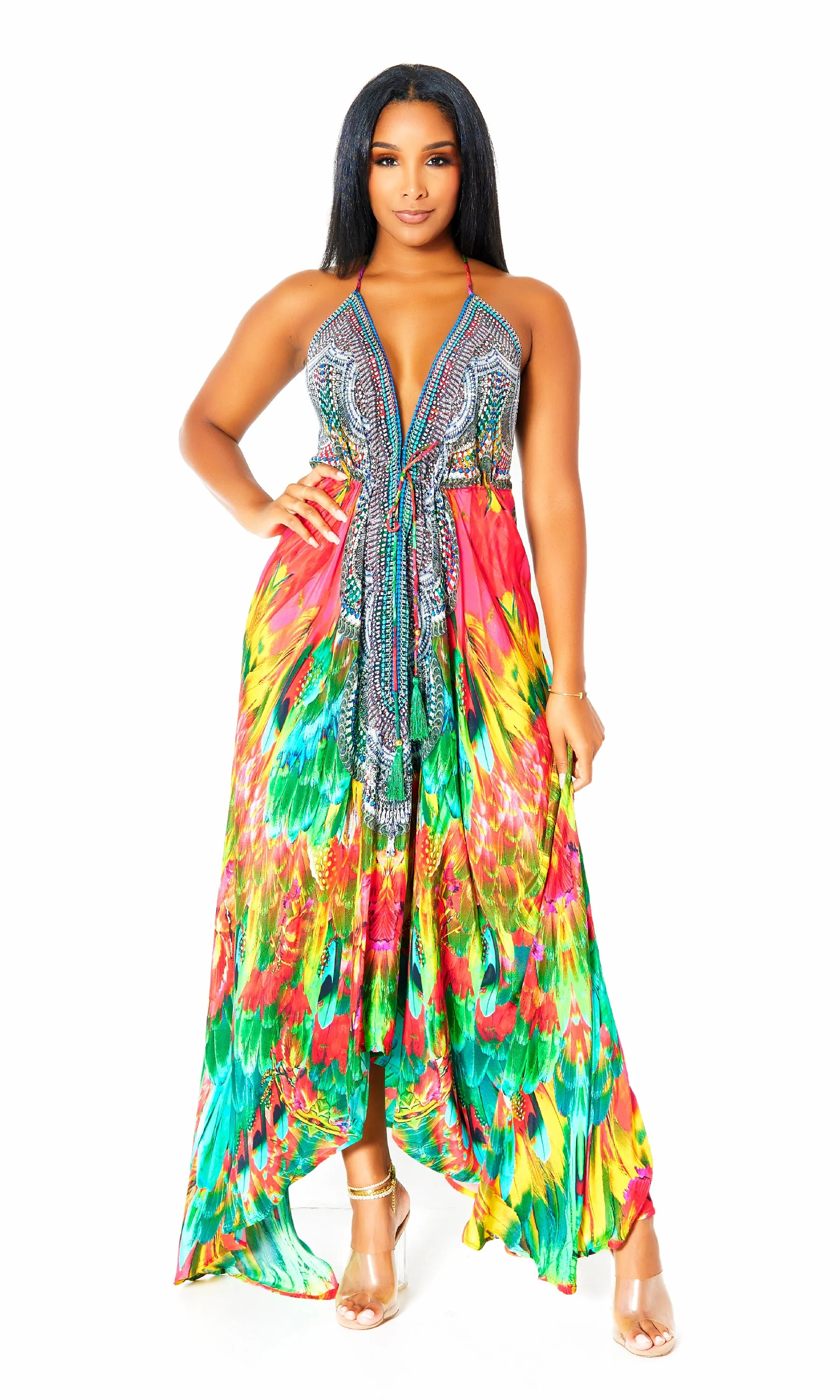Macaw Viscose Silk Halter Dress sold by Cutely Covered product image thumbnail 4