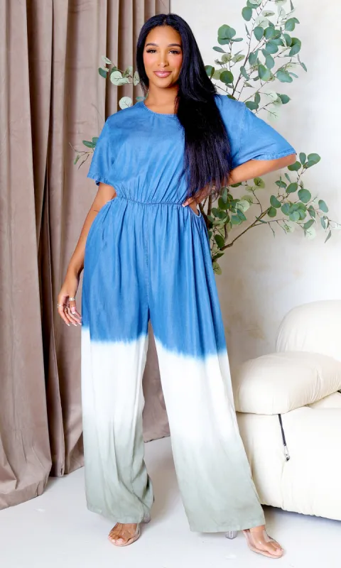 Kaylani Denim Ombre Jumpsuit sold by Cutely Covered