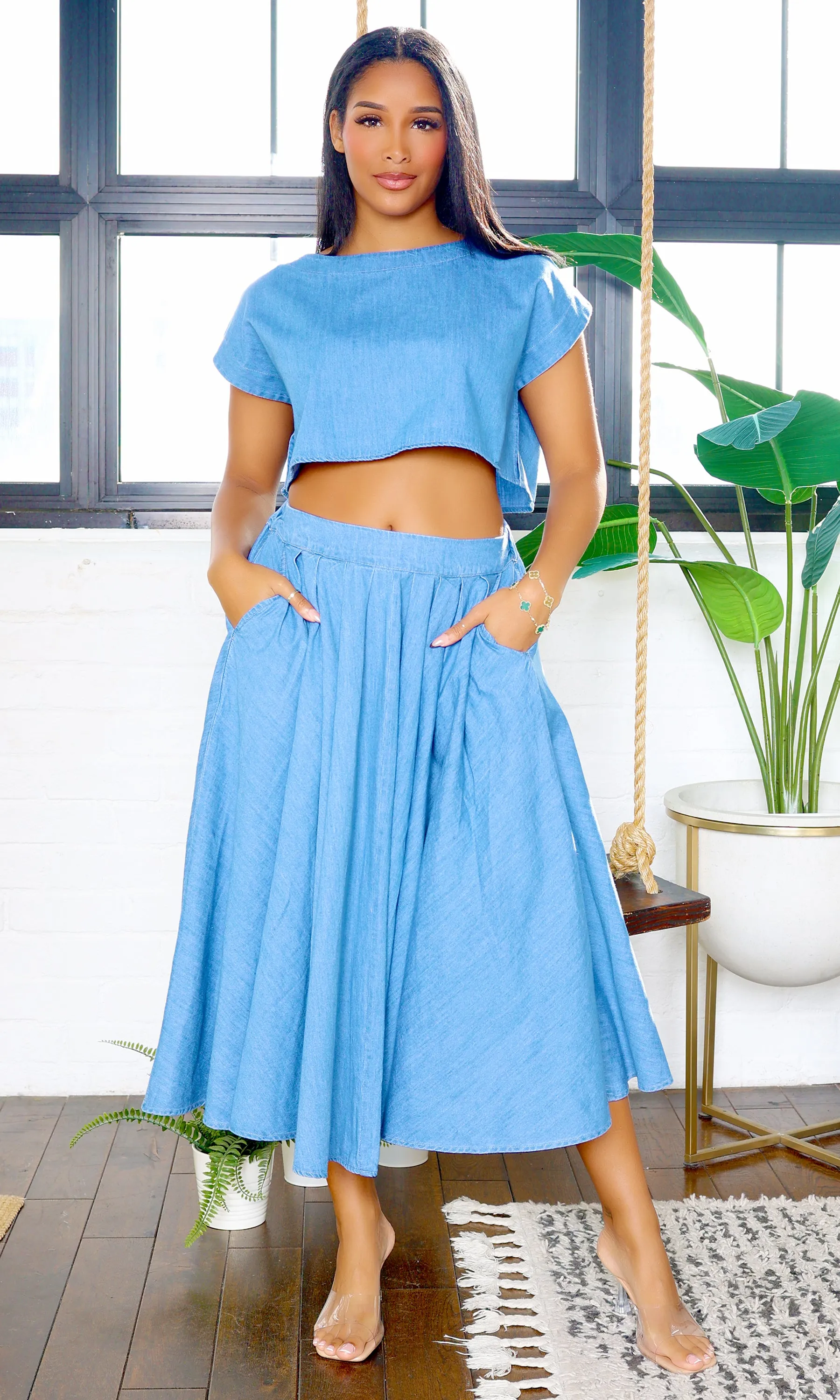 Paula | Perfect Crop Top and Midi Skirt Set - Denim sold by Cutely Covered product image thumbnail 4