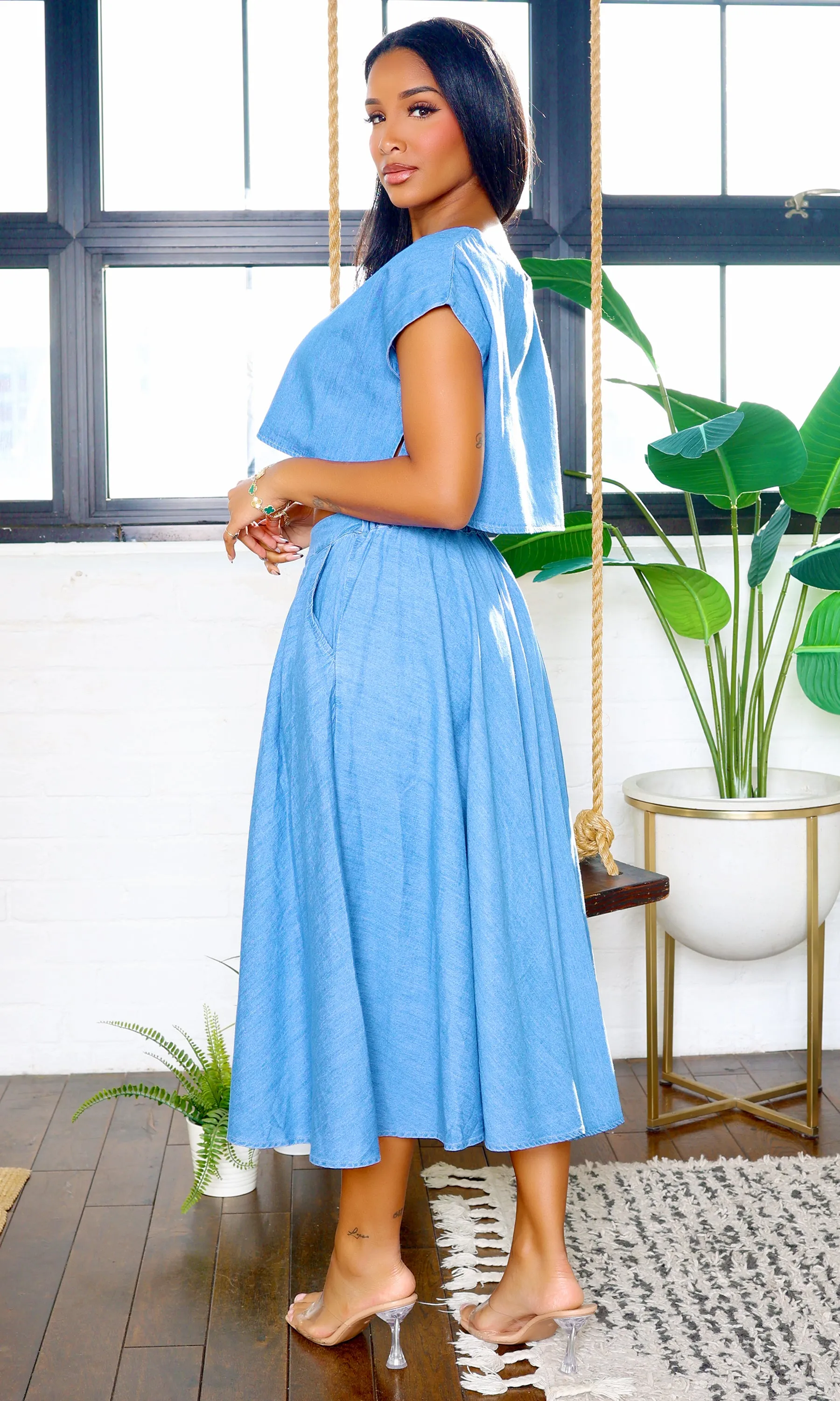 Paula | Perfect Crop Top and Midi Skirt Set - Denim sold by Cutely Covered product image thumbnail 2