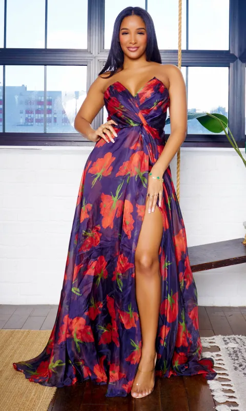 Shiloh Dark Floral Organza Gown - Black Multi sold by Cutely Covered