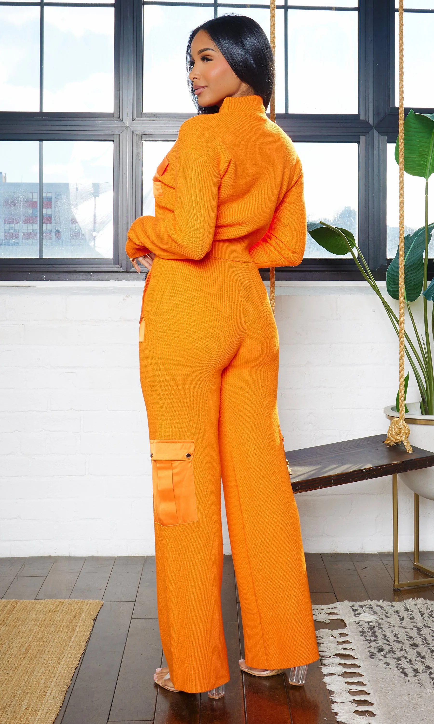 Gia Knit Crop Turtleneck Sweater & Pants Set - Orange sold by Cutely Covered product image thumbnail 5