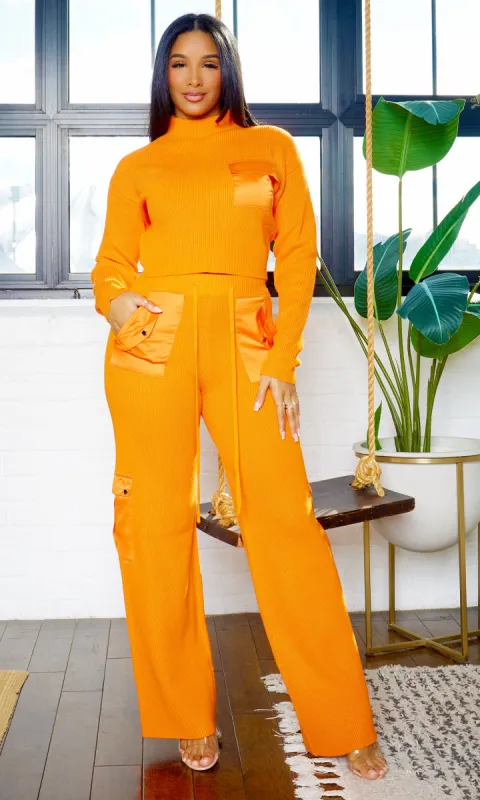 Gia Knit Crop Turtleneck Sweater & Pants Set - Orange sold by Cutely Covered