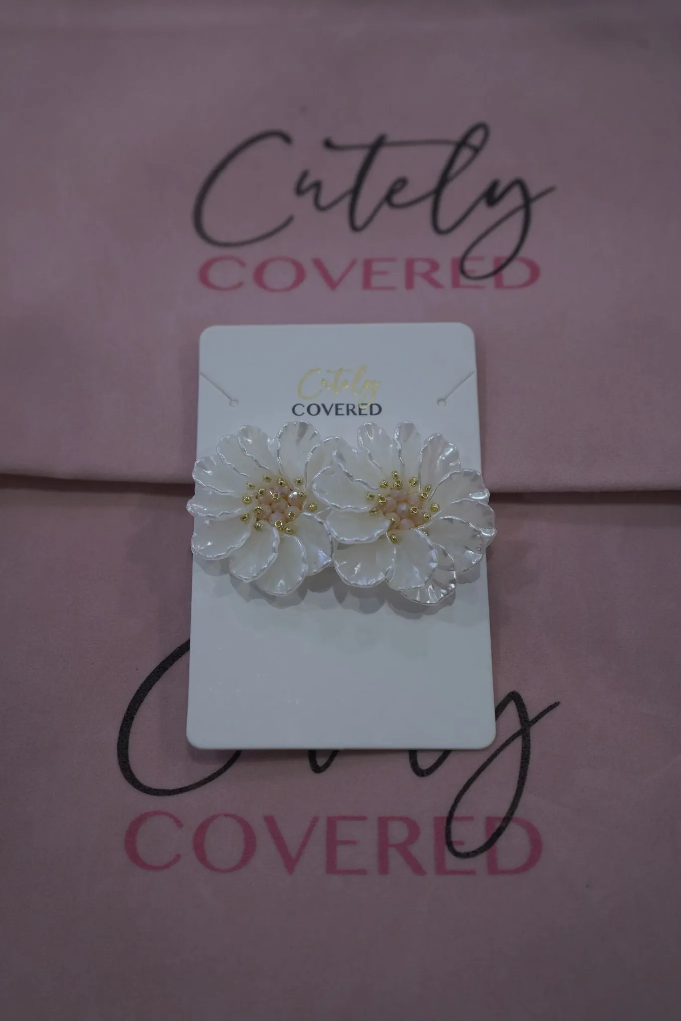 Floral White Beaded Earrings sold by Cutely Covered