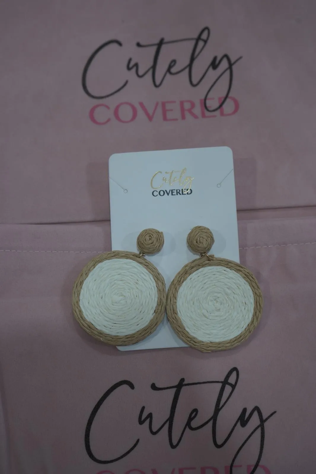 Straw Braided Circle Drop Earrings sold by Cutely Covered
